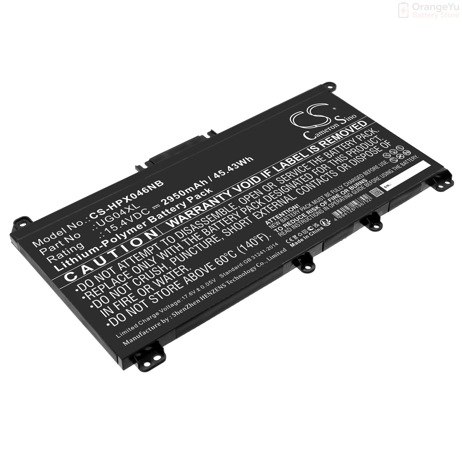 Replacement 15.4V 2950mAh Notebook Laptop Battery for HP UG04XL 996QA166H UG04046XL HSTNN-IB9B L71493-1C1 L71607-005
