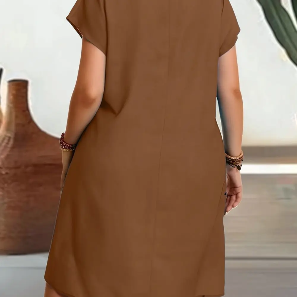 Plus Size Geometric Print Midi Dress Women Loose Fit A Line Skirts Casual Elegant Commuter Summer Round Neck Wear
