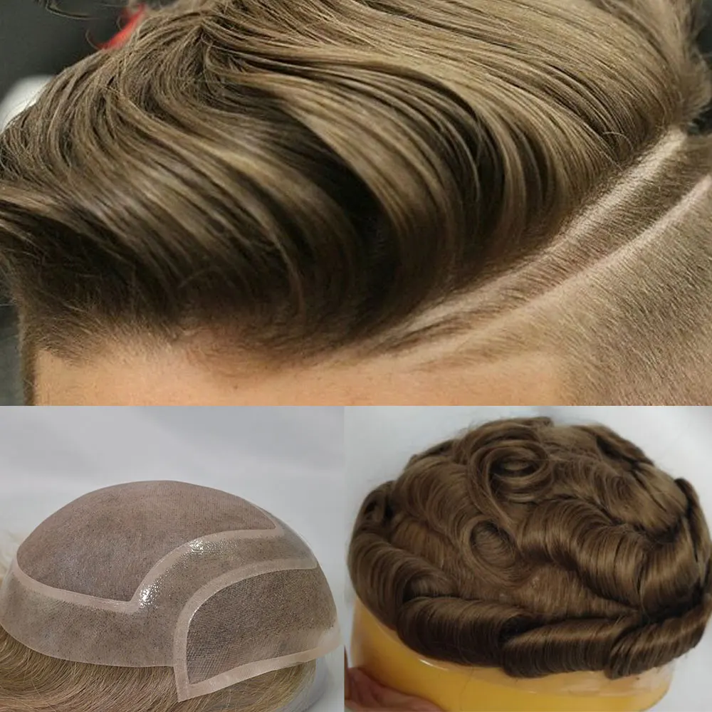 European Virgin Human Hair Men's Toupee 10x8'' Mono Swiss Lace with PU Natural Look Hair Replacement Piece for Men 30MM