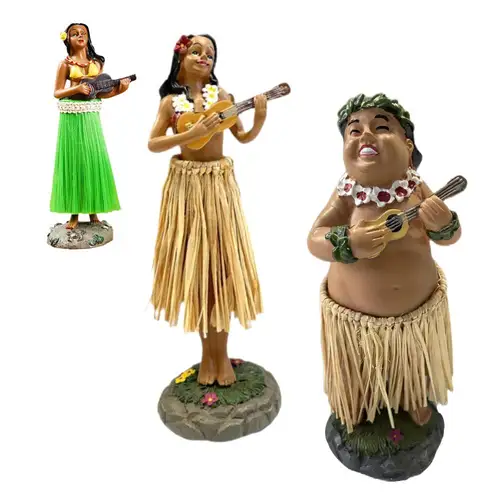 Imagen 2 del producto Muñeco hawaiano Hula Girl para salpicadero con ukelele para salpicadero de coche, colección de figuritas, regalos, decoración del hogar, tablero de muñeca de tamaño Mini