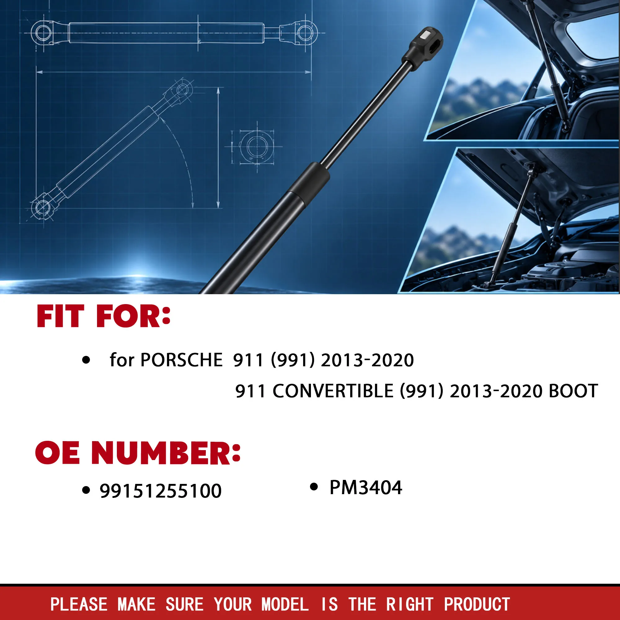2Pcs Boot Gas Spring for Porsche 911 991 2013-2020 Rear Trunk Lift Support Shock Strut OE 99151255100