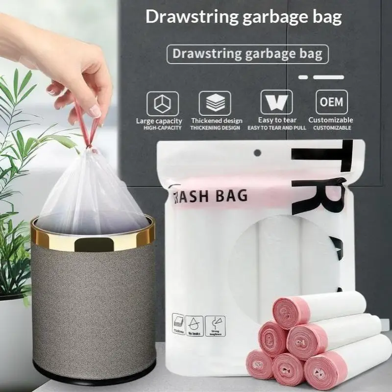Drawstring Trash Bags Thickened Disposable Kitchen Garbage Can Liners With Handle For Home Office Cleaning Supply