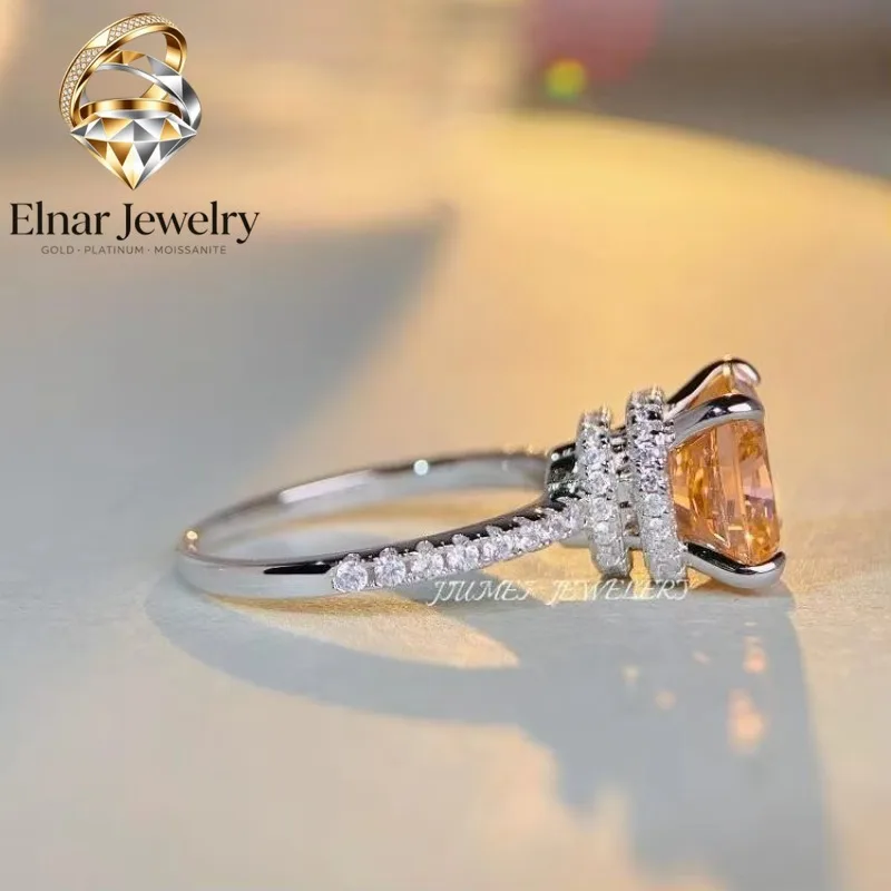 

Elnar Jewelry Luxury Solid Platinum PT950 Women's INS Fashion 4 karat Orange Square Diamond Ring