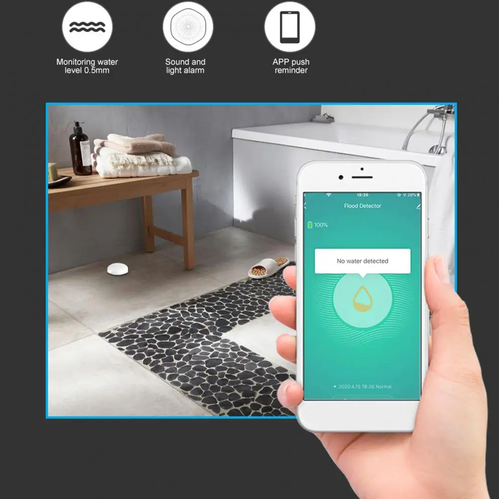 Water Leakage Sensor  Practical Easy to Use Alarm  Overflow Security Alarm System for Bathroom