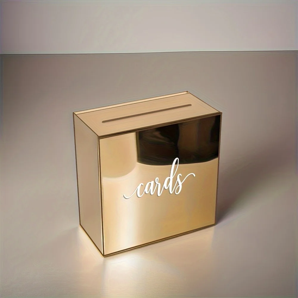 1 Set Elegant Golden Acrylic Wedding Guest Book Box with Envelope Slot for Receptions, Donations, Birthdays, Graduations Wedding
