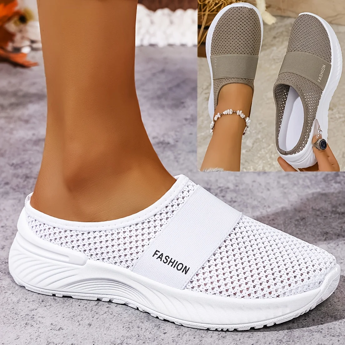 Women's Casual Slip-On Sneakers Breathable Fabric Lightweight PVC Sole Machine Washable Cleanable All-Season Comfort Shoes image 4