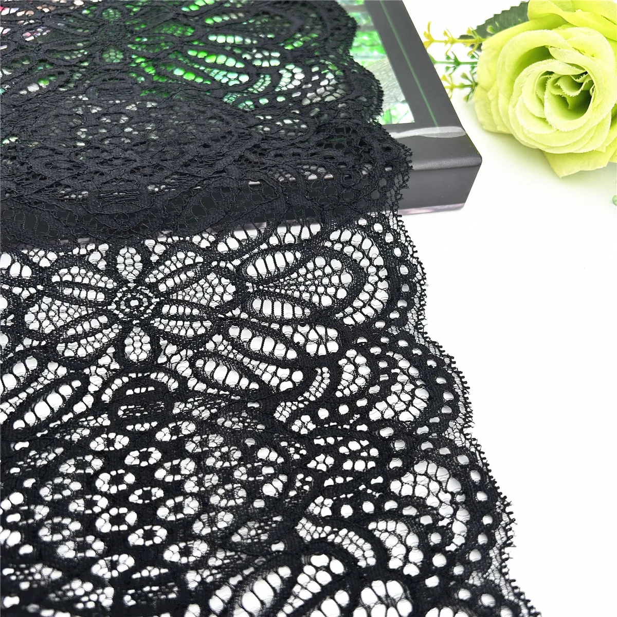 3y/lot Width 20cm Black Elastic Stretch Lace For Clothes Skirt Deco Trimming Sewing Garment Wedding DIY Material Fabric Dress