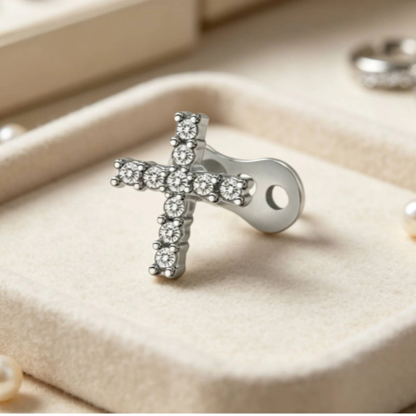 Cross Flat Back Earrings Shimmering Flat Back Stud Earrings with Screw-on Posts Screw-in Stud Polished Body Jewelry Compact