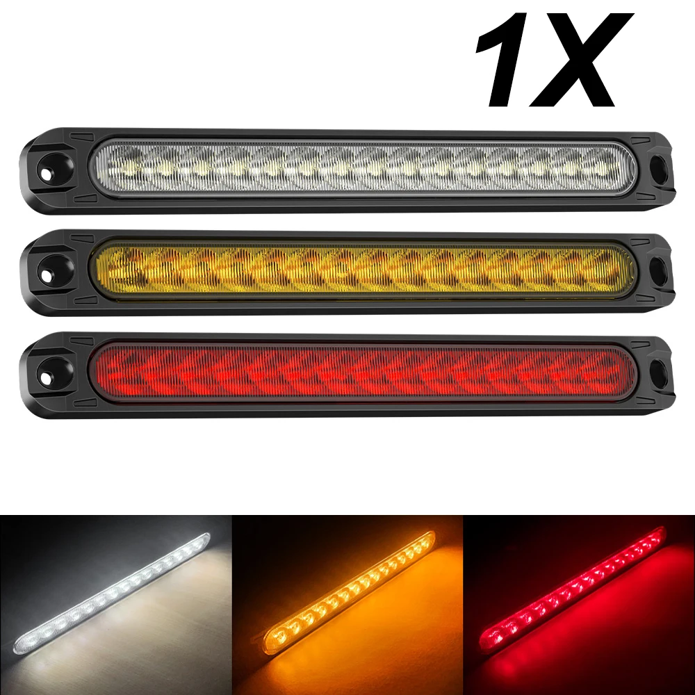 1x LED Warning Car Trailer Truck Side Marker Light Amber Constant/Streamer/Strobe 12V/24V Emergency Beacon Flash Turn Light Bar