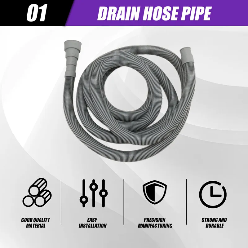 مجموعة تمديد خرطوم الصرف خرطوم الغسالة العالمي بطول 10 أقدام، تتضمن موصل خرطوم القوس ومشابك الخرطوم وخراطيم الصرف-A09G