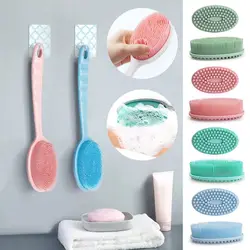 Double-sided Shower Body Brush Silicone Scrubber Brushes With Handle Exfoliating Scrub Skin Massager Exfoliation Bathroom Brush