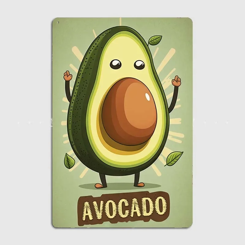 Cartoon Happy Avocado Classy Nordic Style Metal Tin Signs and Wall Plaques for Vintage Bar, Restaurant Decoration