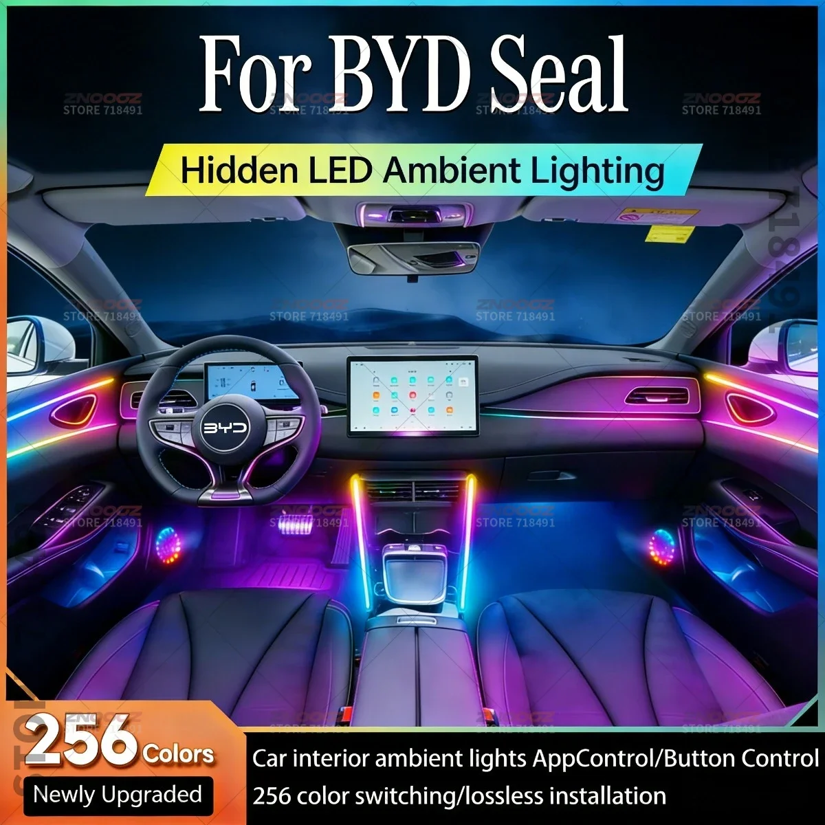 22in1 RGB Car Interior Acrylic Car Ambient Lights RGB Hidden Acrylic Strip Decoration Atmosphere Accessories For BYD Seal