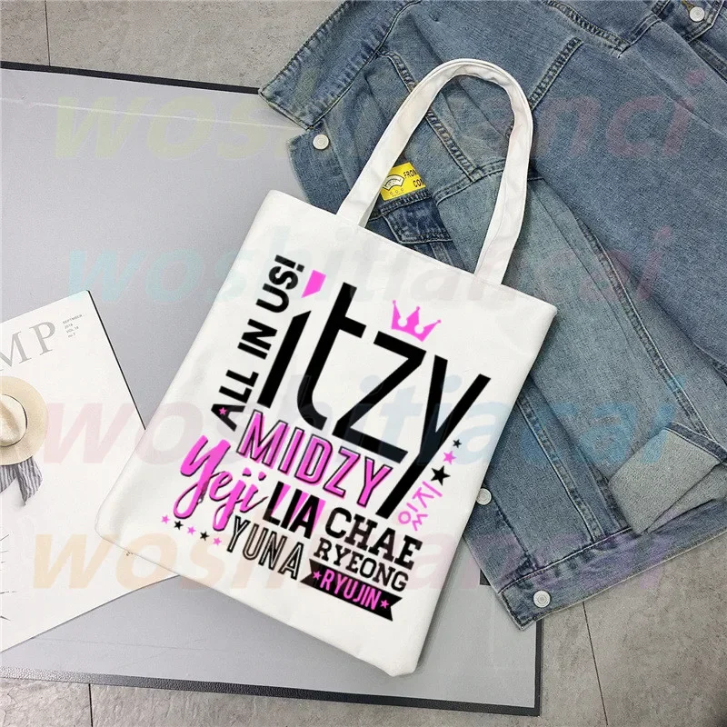 ITZY Logo Kpop Korean Girl Group Ulzzang Shopper Bag Print Canvas Tote Bag Handbags Women Bag Harajuku Shoulder Bags