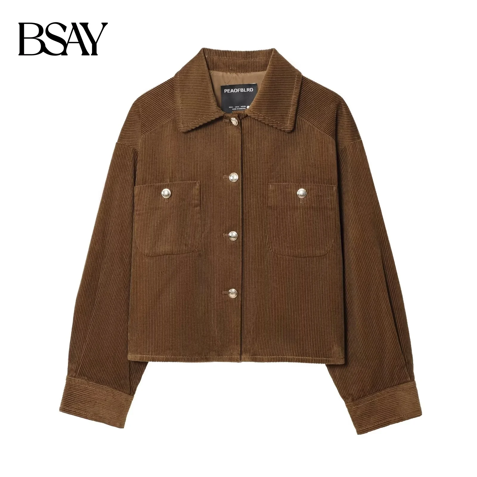 

BSAY Autumn New 2025 Corduroy Large silhouette Fashionable and Versatile Long Sleeve Loose Collar Pocket Single breasted Coat