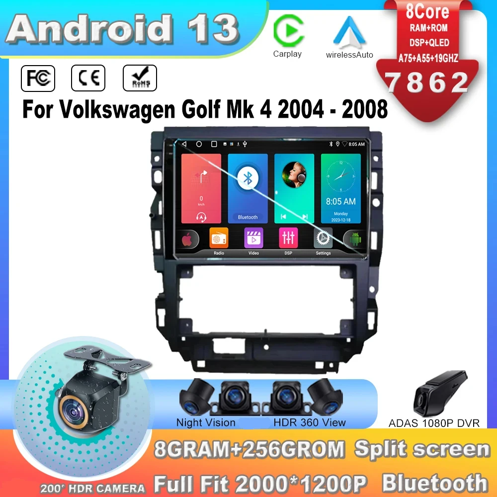 

Автомагнитола для Volkswagen Golf Mk 4 2004 -2008 Android 13 Автомобильная задняя камера навигация MirrorLink умная система освещения Wi-Fi без 2din DVD