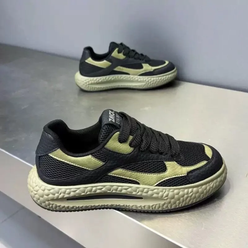 Men's Mesh Spliced Platform Sneaker Lace Up Thick Cushion Sole Casual Walking Shoes Fashion Outdoor Daily Street Sports Footwear