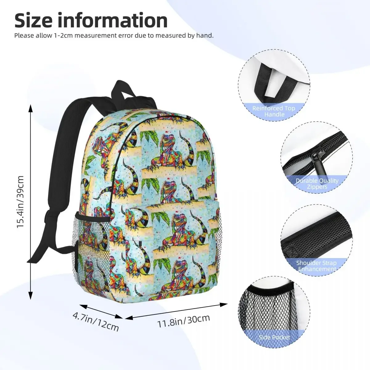 Iguana On The Beach Backpacks Boys Girls Bookbag Cartoon Children School Bags Travel Rucksack Shoulder Bag Large Capacity