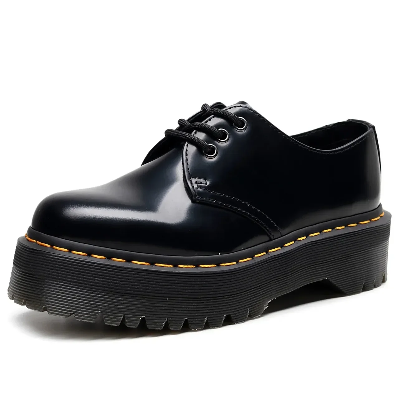 Women\'s Leather Shoes Thick Leather Shoes Black Mary Jane shoes Unisex Platform cowhide Sole Large Men\'s Shoes 34-44
