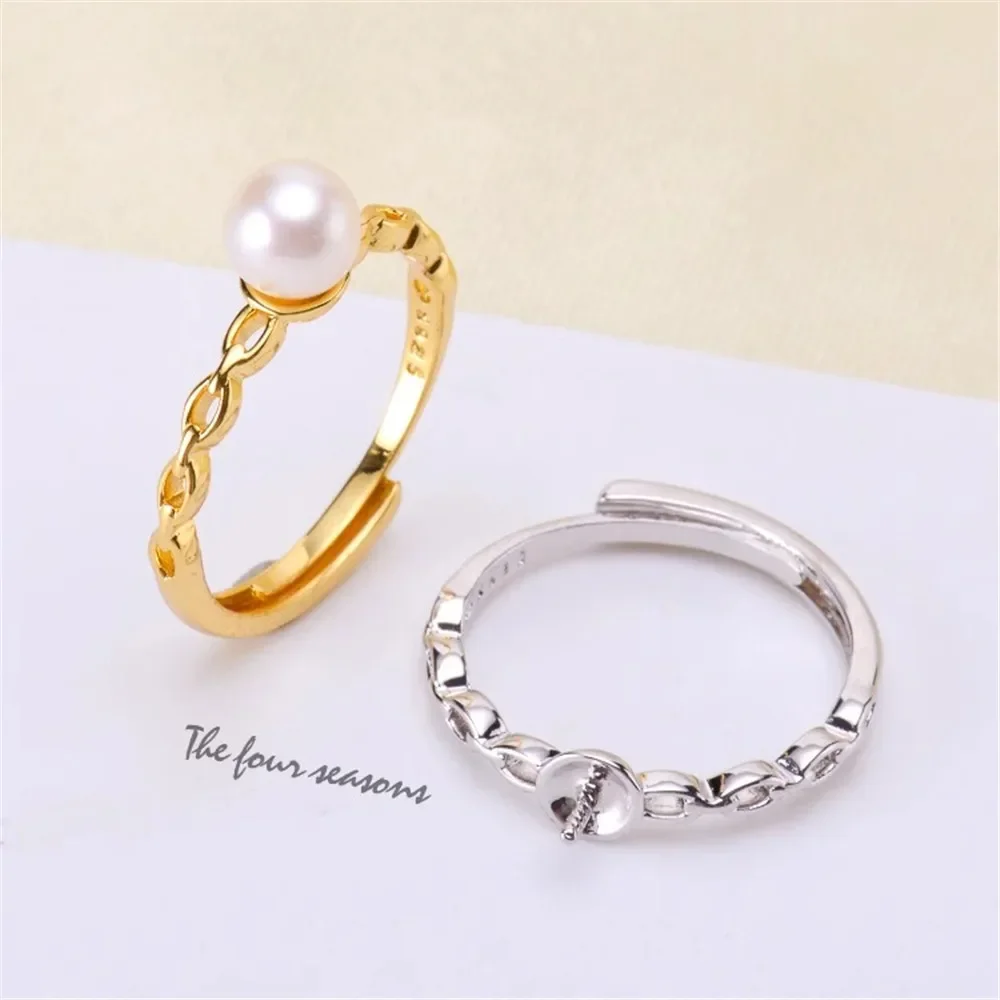 Wholesale Classic 925 Silver Ring Accessorie Settings Adjustable Blank Pearl Ring Setting Base For Women Diy Jewelry Making J012