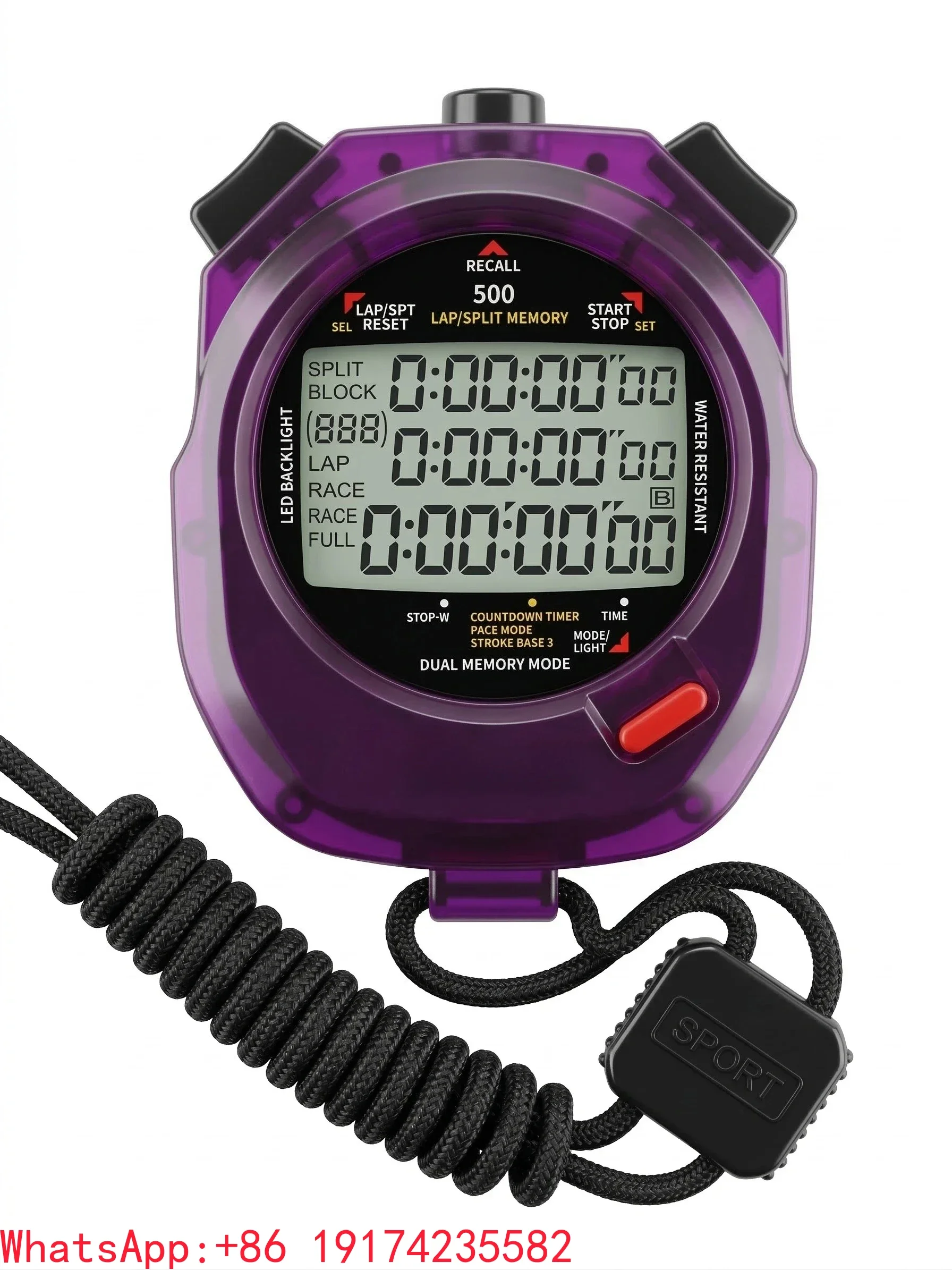Professional Digital Electronic Stopwatch 500-Channel Memory 3-Row Display Timer for Track Field Running Coach Smart Sports