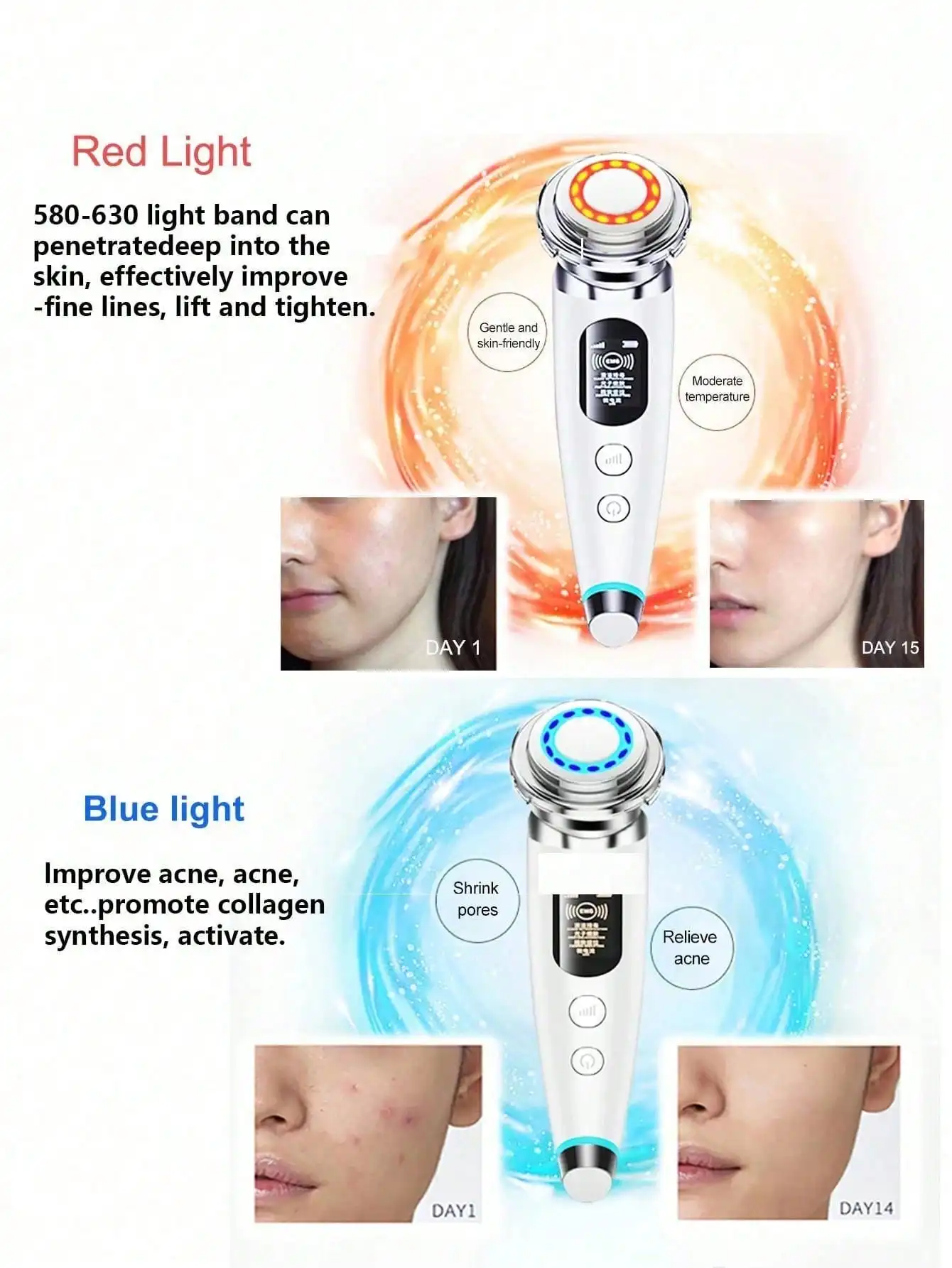 2026 1 قطعة Gezicht رفع Gezicht مدلك Fr Elektroporatie راديو تردد Led الفوتون Huidverzorging قابلة للشحن