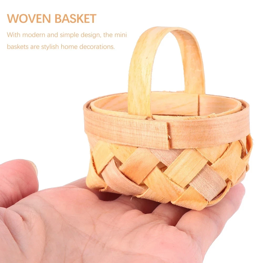 12Pcs Wood Chip Mini Baskets Manual Woven Baskets Ornaments Candy Storage Box