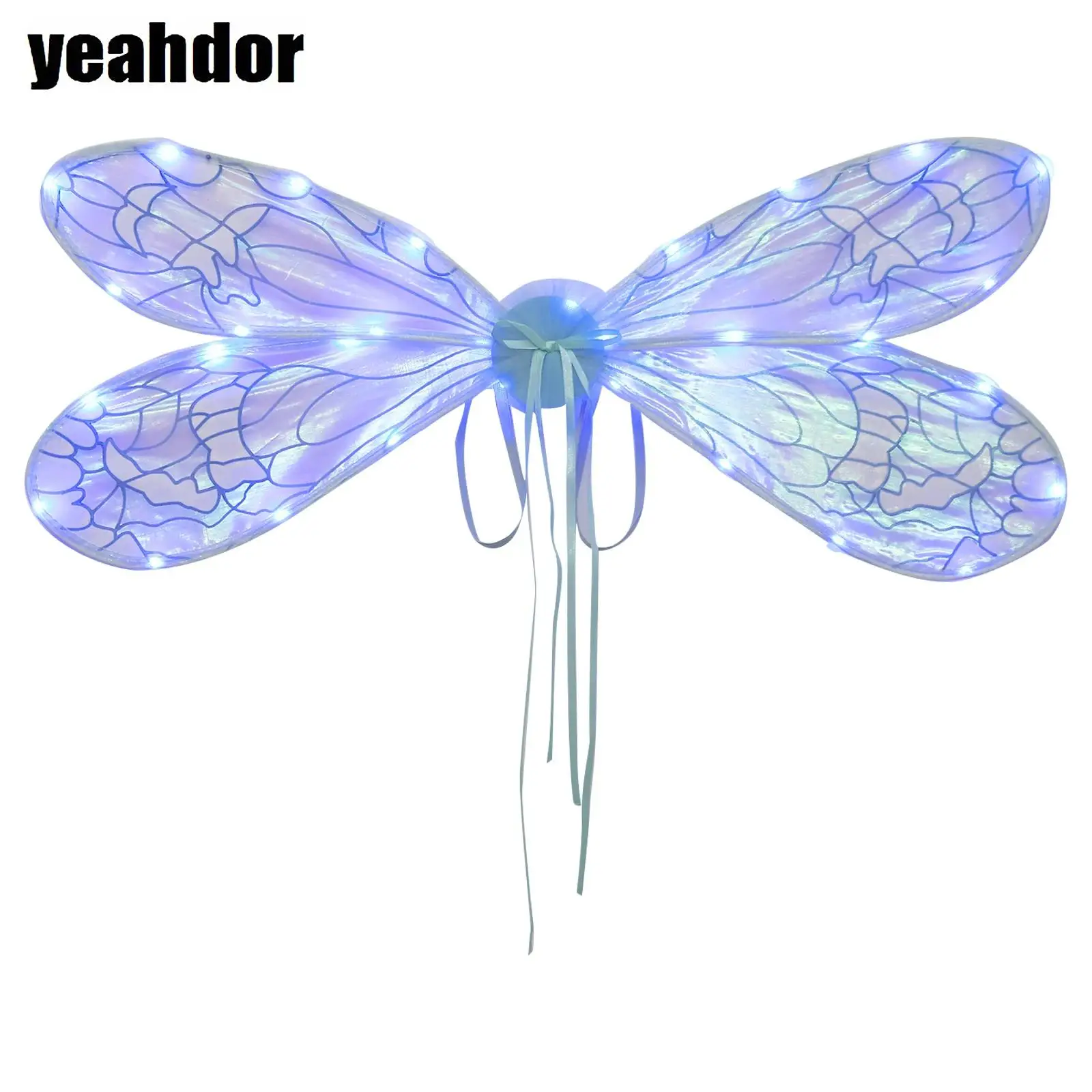 

Adults Kids LED Wings Halloween Party Supplies Lighting Up Dragonfly Gradient Sheer Foldable Wings with Elastic Shoulder Straps