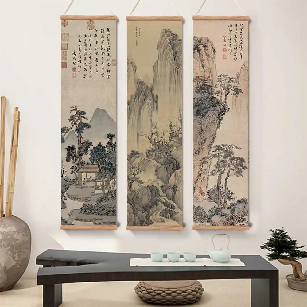 Chinese feng shui ink painting landscape painting traditional classic art souvenir gift wall art hanging scroll painting canvas