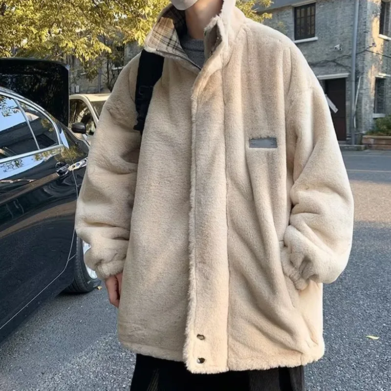 

Мужская зимняя куртка из утолщенного хлопка с подкладкой из овечьей шерсти, повседневная, приталенная, на молнии, с боковыми карманами, однотонная