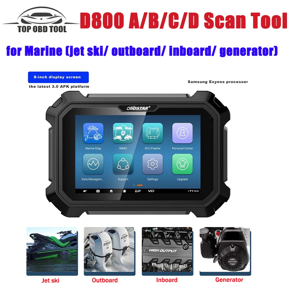 

Original OBDSTAR D800 Full Boat Marine Diagnostic Tool A for Jetski B for Outboard C for Inboard D for Generator