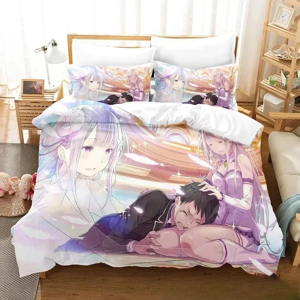 

3D Anime Re Zero Rem Ram Emilia Bedding Set Single Twin Double Queen King Cal King Size Bed Linen Set