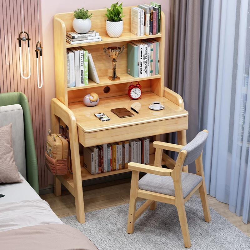 Small household desk bookshelf integrated bedroom bedside writing desk simple household desk solid wood children's study desk