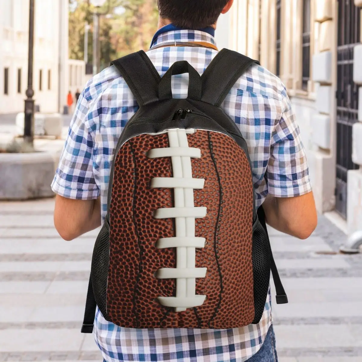 Saco de escola resistente à água para homens e mulheres, Rugby Stitching, Mochilas de futebol