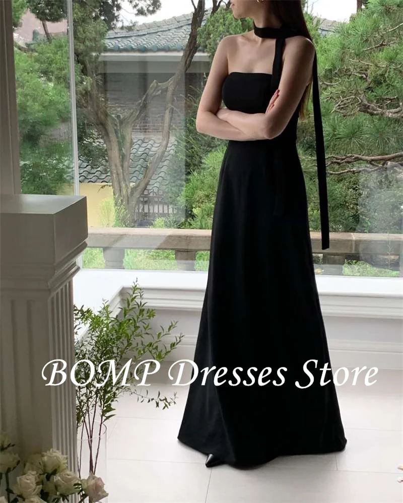 BOMP Simple Black A Line Korea Evening Dresses Strapless Floor length Wedding Customised Party Dress Plus Size Customized