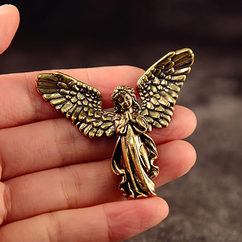 Vintage Brass Blessed Guardian Angel Figurines Miniatures Desktop Ornaments Lovely Small Statue Home Decoration Crafts