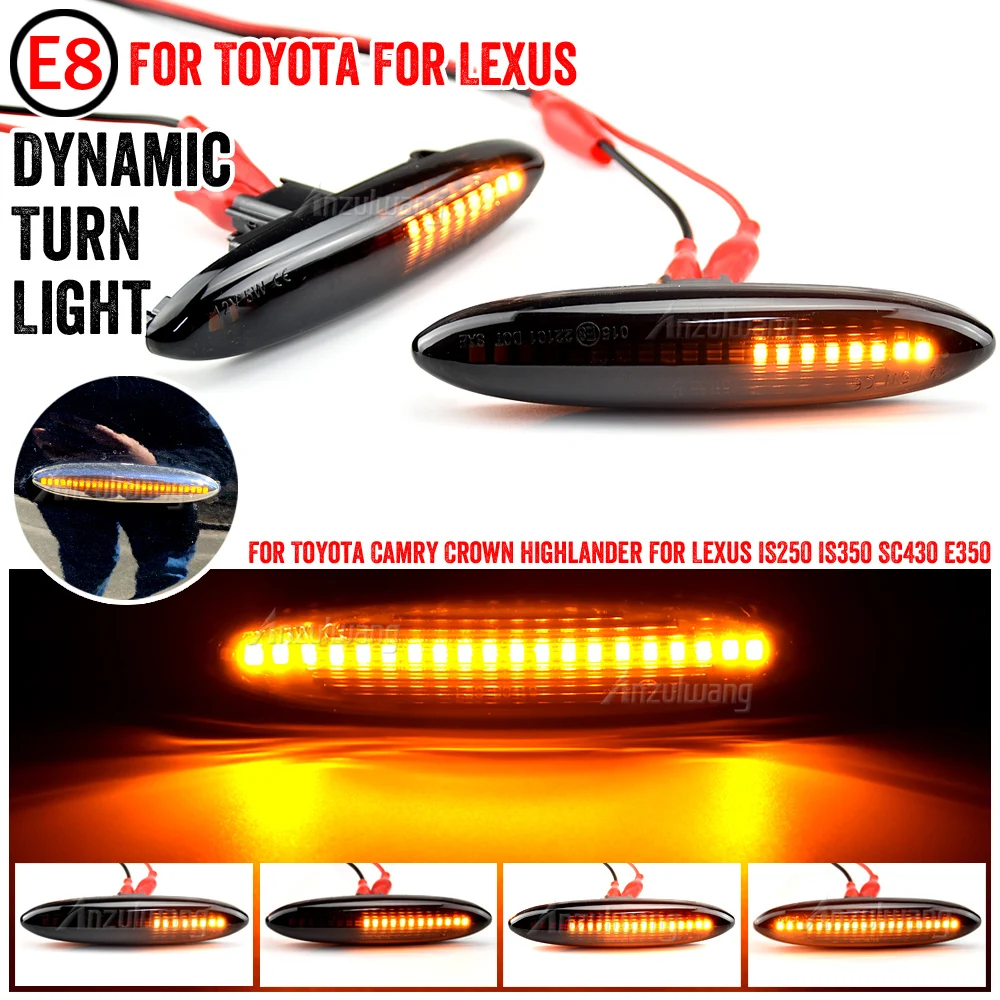 For Lexus IS250 IS350 SC430 E350 Toyota Camry Highlander Crown Led Water Flowing Dynamic Side Turn Signal Indicator Lights