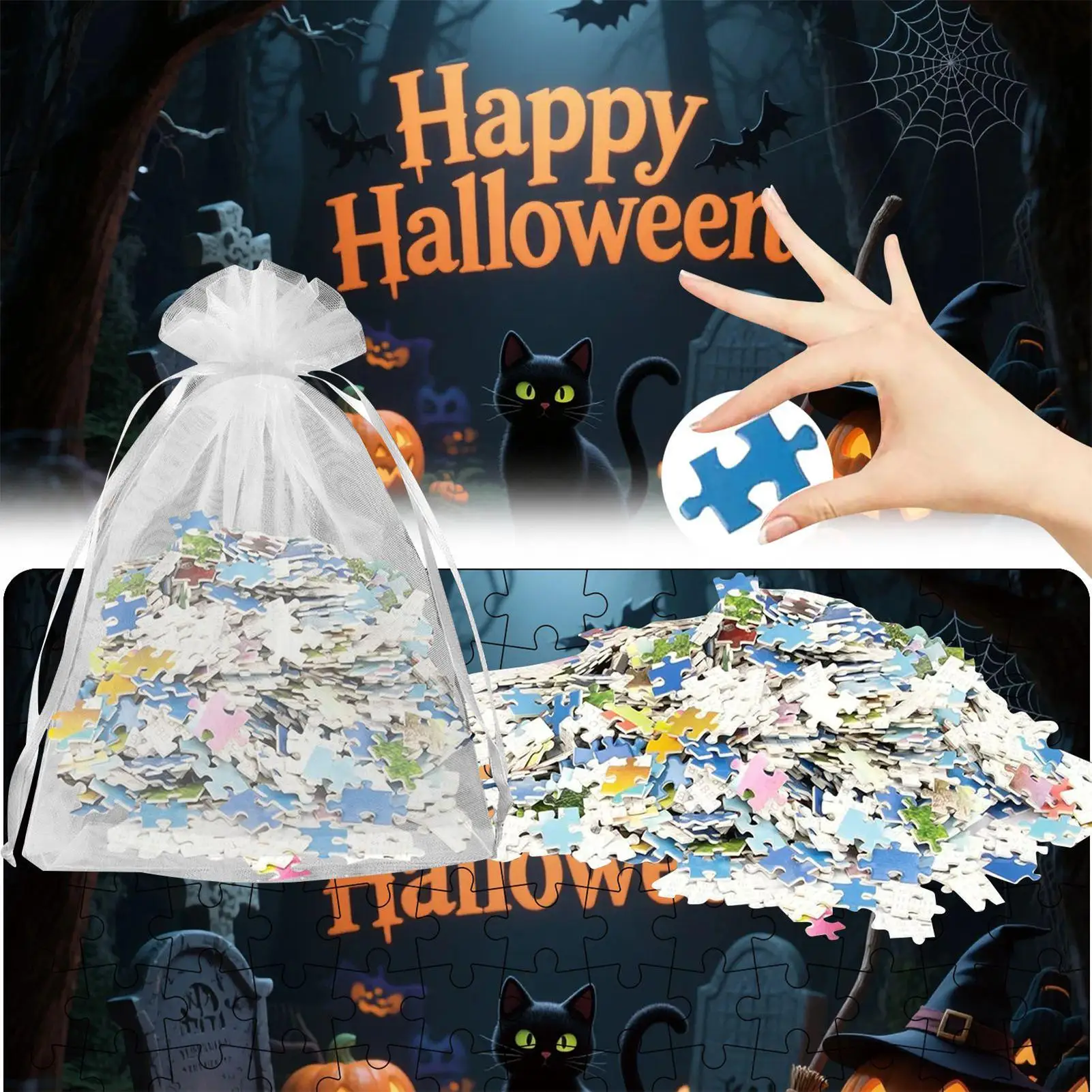 Halloween-Puzzles, 130-teiliges Puzzle mit Kürbis und Tier, lustiges, herausforderndes Halloween-Spiel für Familienurlaub, Spielkinder
