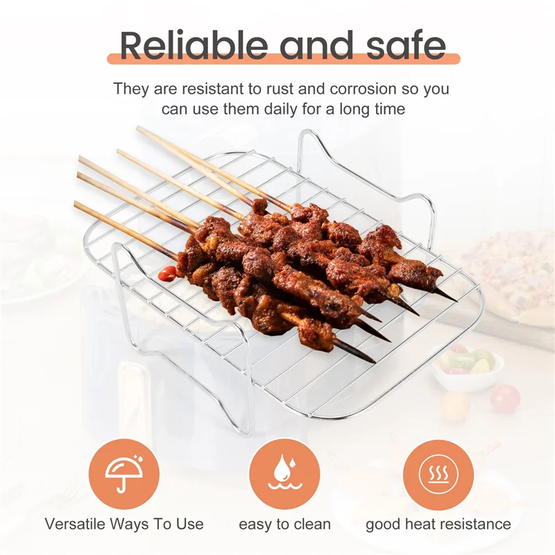 FSLH Air Fryer Rack For Ninja DZ201/DZ401 Foodi Accessories Stainless Steel Multi-Layer Stackable Dehydrator Rack