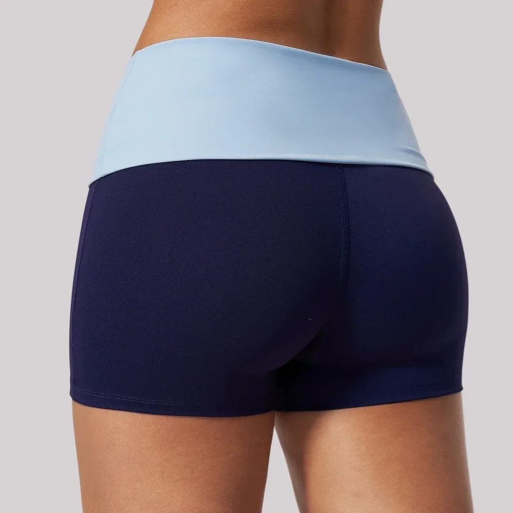 Women Fold Over Yoga Sports Shorts Summer Outdoor Recreation Hip Lifting Sports Tights Fit Fitness Running Workout Yoga Shorts