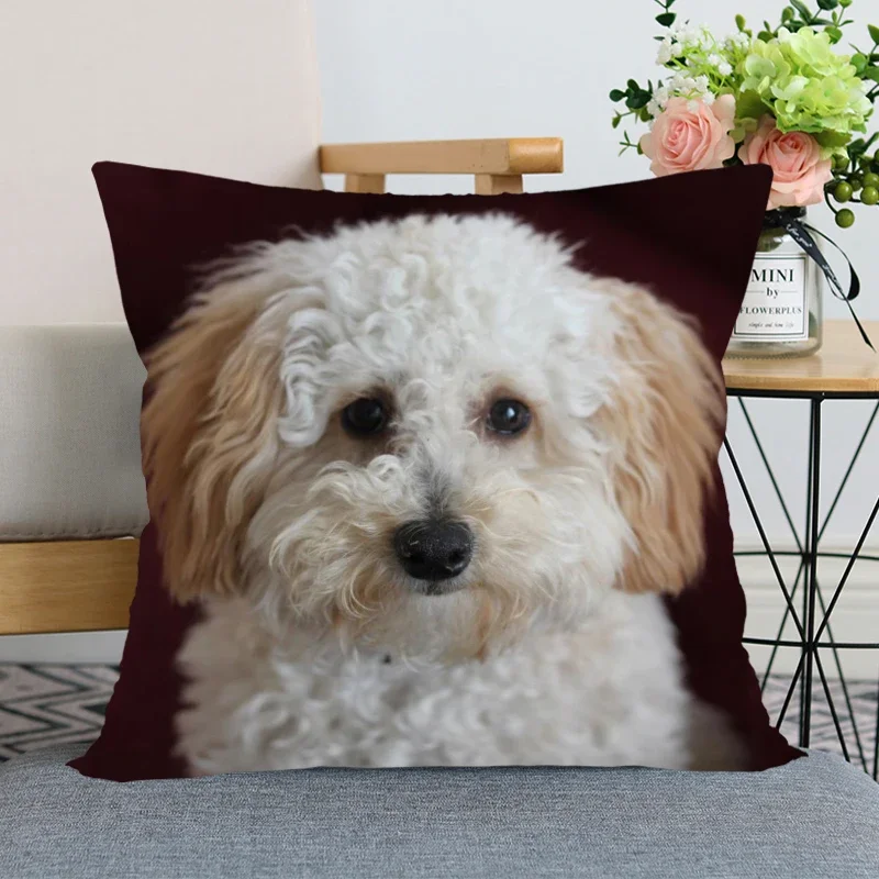 45X45cm Poodle Dog Animal Pillow Cover Bedroom Home Office Decorative Pillowcase Square Zipper Pillow Cases Satin Soft Fabric