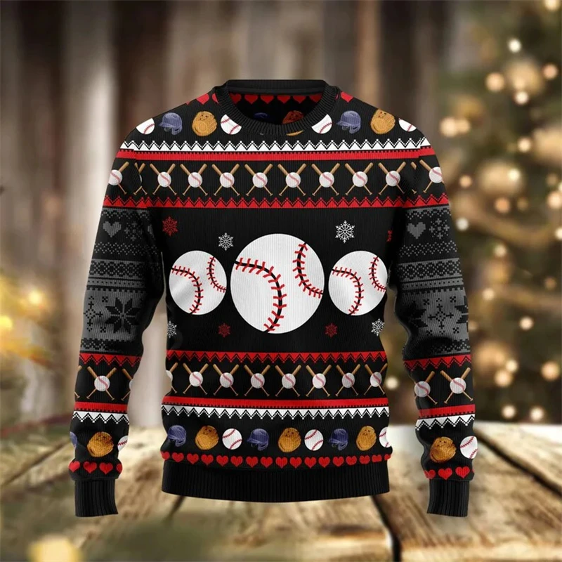 Ugly Christmas Sweaters Baseball Avocado 3D Funny Printed Holiday Party Xmas Sweatshirt For Party Birthday Sweatshirt 2024 Tops