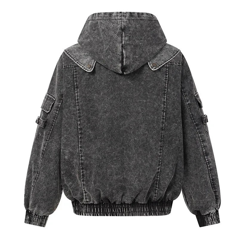 Vintage Techwear Cargo Jackets Coats Hip Hop Washed Streetwear Pullover Hoodies For Male