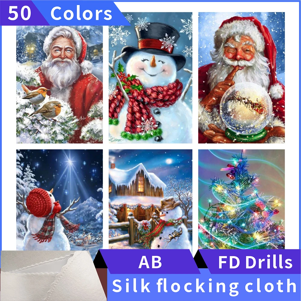 

50 Colors 5D Diamond Painting Christmas Day Silk Cloth Square Diamond Embroidery Rhinestone Diamond Mosaic Painting Cross Stitch