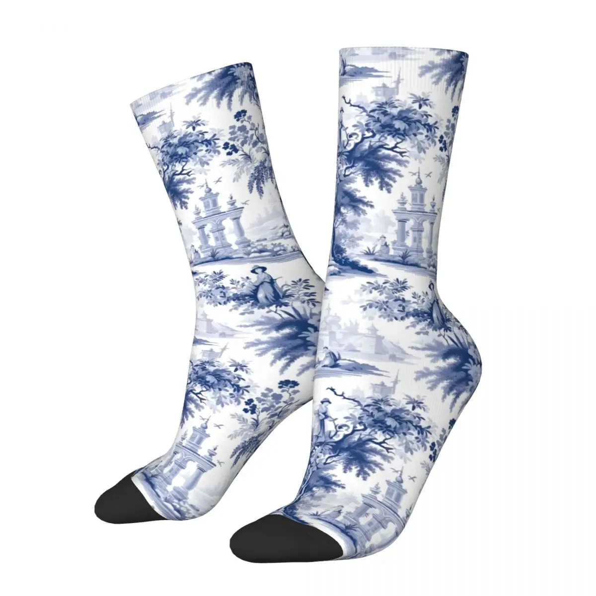 Blue French Toile De Jouy Socks Male Mens Women Autumn Stockings Printed