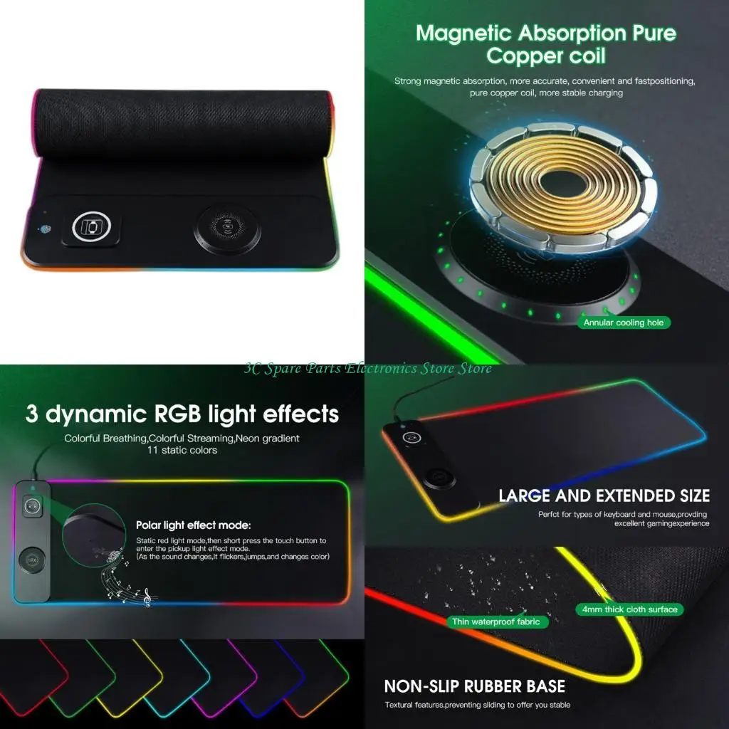 SZ Premium Waterproof Mousepad Featuring 15W Fast Wireless Charging And Vibranted Color Effects For Gamers Mousepad