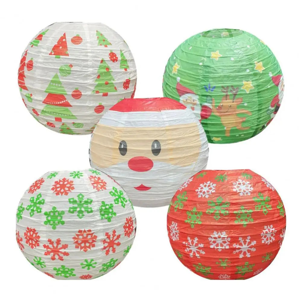 

Decorative Backdrop Lanterns Festive Christmas Paper Lanterns with Colorful Snowflake Cartoon Prints for Home Party Decorations