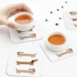 Home Decor - Dachshund Coasters PVC Leather Placemats Waterproof Insulation Coffee Mats Home Kitchen Dining Pads Set of 4