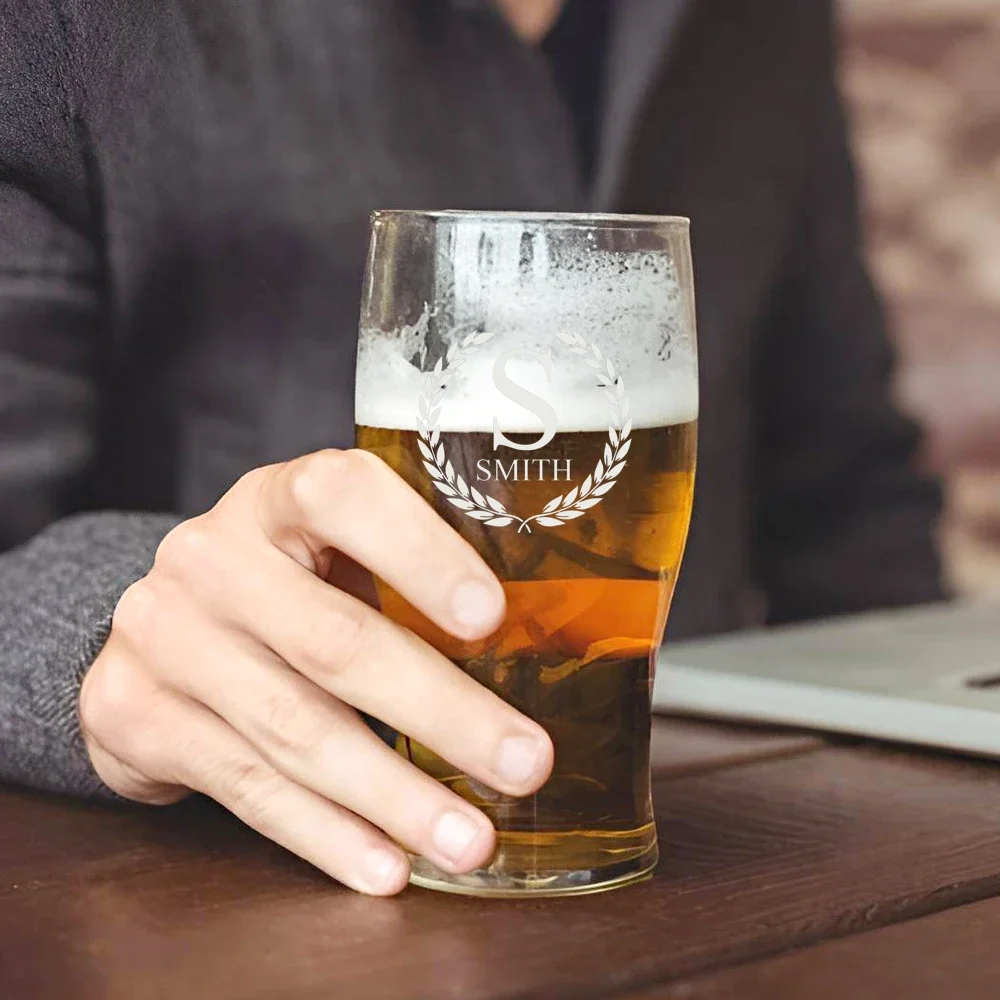 Personalized Pint Glasses 550ml Custom Beer Tumbler Clear Heavy Base Glassware Bar Cup Present for Husband