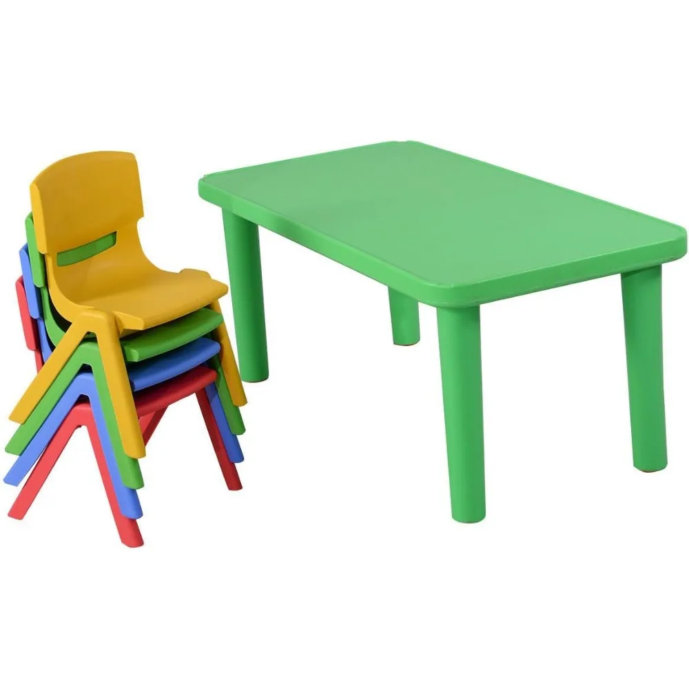 Conjuntos de móveis de plástico infantil, aprender e brincar conjunto de atividades, cadeiras empilháveis coloridas, mesa portátil